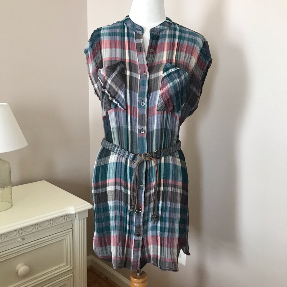 ANTHROPOLOGIE HOLDING HORSES MIXED PLAID TUNIC